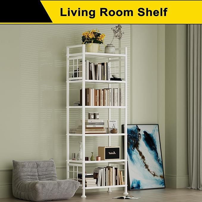 GIOTORENT 6-Wire Garage Shelving Storage Shelves, Metal Shelving Unit Pantry Rack, Kitchen Storage Adjustable Shelf 900Lbs Capacity for Laundry Kitchen Bathroom Organizer(White) GIOTORENT