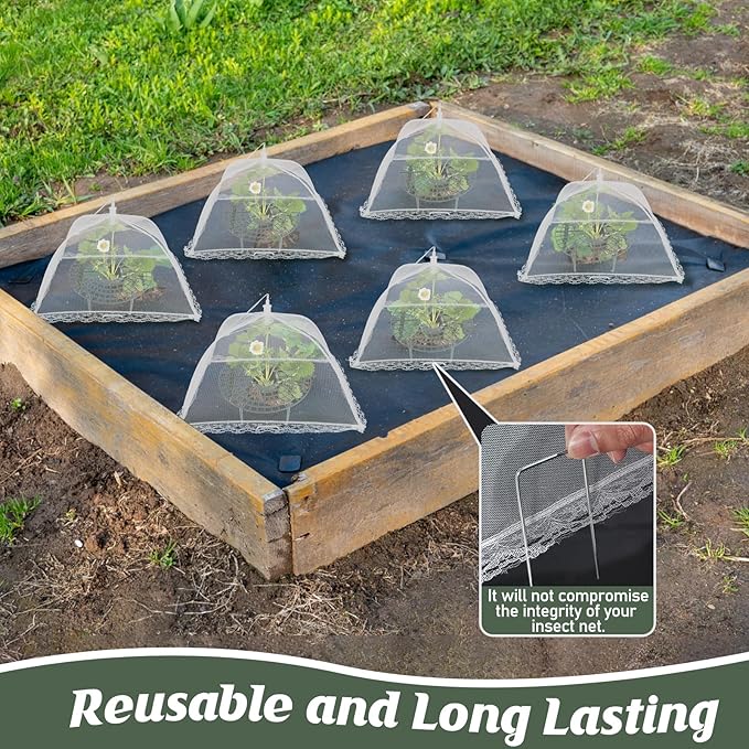 6 Sets Strawberry Plant Support with Mesh Plant Cover,Strawberry Growing Racks Sets with Iron Plant Nails and Storage Bag for Garden Strawberry Vegetables(White Net - Round) Rootora