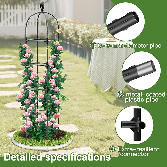 2 Pack Garden Obelisk Trellis, 70" Tall Plant Support for Climbing Vine, Metal Covered Plastic Coating Rustproof Heavy Duty Rose Trellis Indoor Outdoor(Black, 70 * 11.8 * 11.8IN（H*W*L）) Laodier