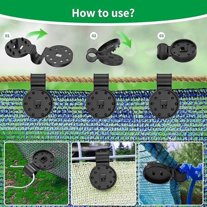 Heavy Duty Round Shade Cloth Clips 40 Pcs - Plastic Garden Net Clamps for Shade Cloth for Garden, Tarp Clips Heavy Duty, Anti Bird Netting, Sun Shade Sail, Windproof Awning Clamp HYASIA