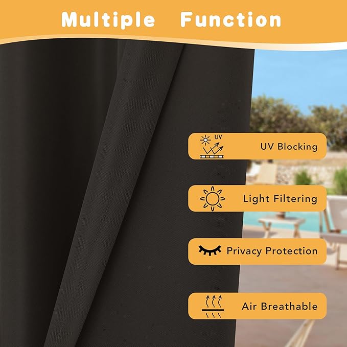 HolidayIdeas Outdoor Curtains for Patio Waterproof, 2 Panels - 54 x 108 Inch - Privacy Protection & Light Filtering Curtains Grommet Outside Curtains for Porch, Gazebo, Pergola, Backyard (Chocolate) HolidayIdeas