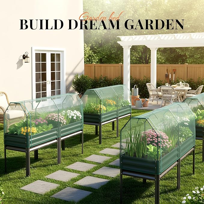 KING BIRD Large Raised Garden Bed with Netting Galvanized Elevated Planter Box with Legs 72×23×55 in for Backyard, Patio, Balcony, 700lb Capacity, Dark Grey KINGBIRD