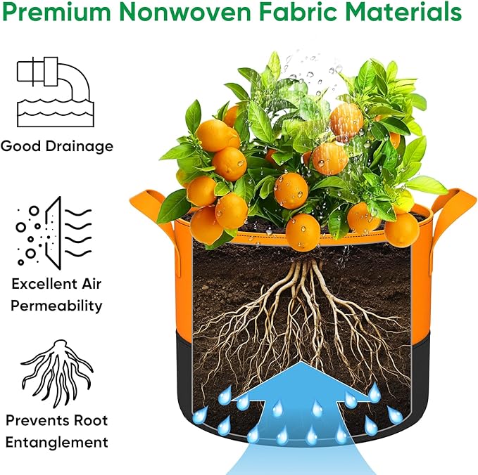 6-Pack 20 Gallon Grow Bags - 350G Heavy Duty Thickened Colorful Potato Grow Bags with Handles, Felt Nonwoven Garden Fabric Bags Gardening Pots for Vegetable Fruit Flowers Herbs Tomato Growing RVZHI