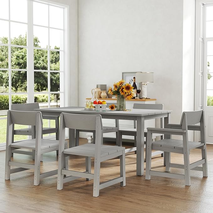 9 Piece Patio Dining Sets for 8 HIPS Outdoor Dining Table Set with Umbrella Hole Table and 8 Chairs Furniture for Backyard Poolside Garden, Grey JOCOEVOL