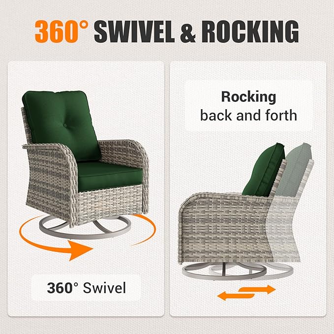11-Piece Outdoor Patio Furniture Set with Rocking Swivel Chair Wicker Sectional Sofa Set, Patio Conversation Set with Ottomans & Coffee Table for Garden, Backyard, Poolside, Green MuphyersPatioFurniture