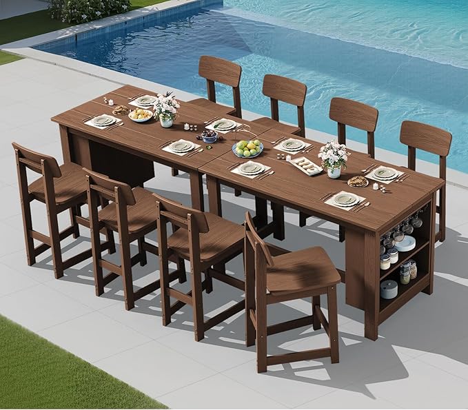SERWALL Outdoor Bar Stools Set of 2, All Weather HDPE 25" Counter Height Bar Stools with Back, Outdoor Armless Barstools for Patio, Garden, Backyard, Balcony, Poolside, Brown SERWALL