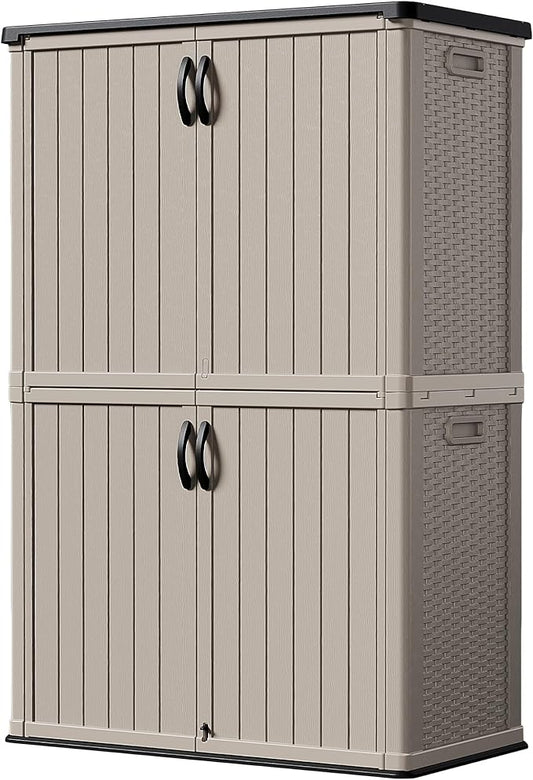 Devoko Outdoor Storage Cabinet 50 Cu Ft with Lockable Doors, Vertical Storage Shed Waterproof Patio Tools Storage Box for Sofa Cushions, Gardening Tools and Accessories (Beige) DEVOKO