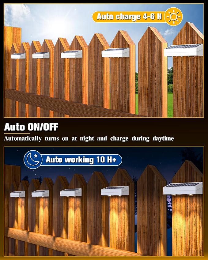 Solar Fence Lights 8 Pack, 50 Lumens Outdoor Fence Solar Lights with 12 Modes RGB Color Glow LED Solar Lights Outdoor Waterproof for Patio, Backyard, Deck, Fence, Railing. （White Shell） JOFIOS