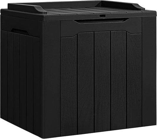 Flamaker Deck Box 31 Gallon Waterproof Resin Small Deck Box with Lid, Indoor Outdoor Package Delivery Box, Organization and Storage for Patio Furniture, Garden Tools, Outdoor Cushions (Black) Flamaker