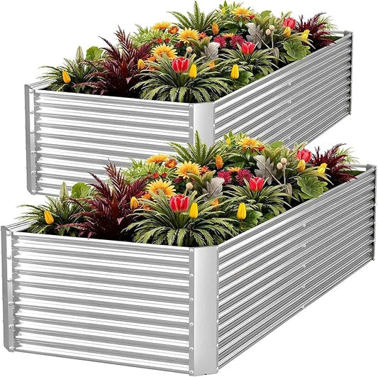FRIZIONE 2pcs Tall 8x3x1.5ft Galvanized Raised Garden Bed Outdoor,Steel Garden Bed for Vegetables,Above Ground Garden Box for Flower,Metal Raised Beds for Gardening FRIZIONE