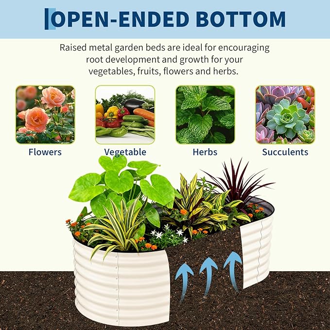 Garvee Galvanized Raised Garden Bed Outdoor, 6x3x2 ft Metal Planter Box for Flowers Vegetables, Rust-Resistant Raised Garden Beds for Gardening, Easy Assembly Outdoor Garden Box & Planters, Beige Garvee