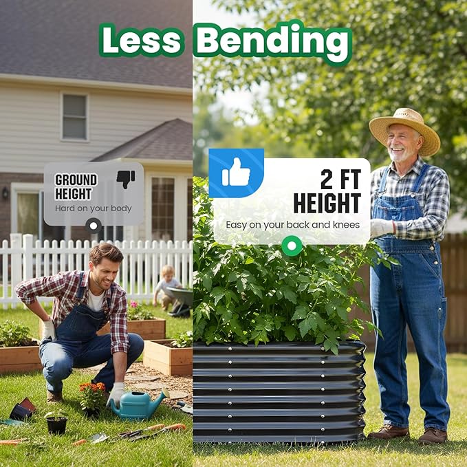 Quictent Galvanized Raised Garden Bed Kit, 8x4x2 ft Oval Metal Planter Box Tall for Vegetables Outdoor Backyard, Strengthened by Crossbar, Dark Gray QUICTENT