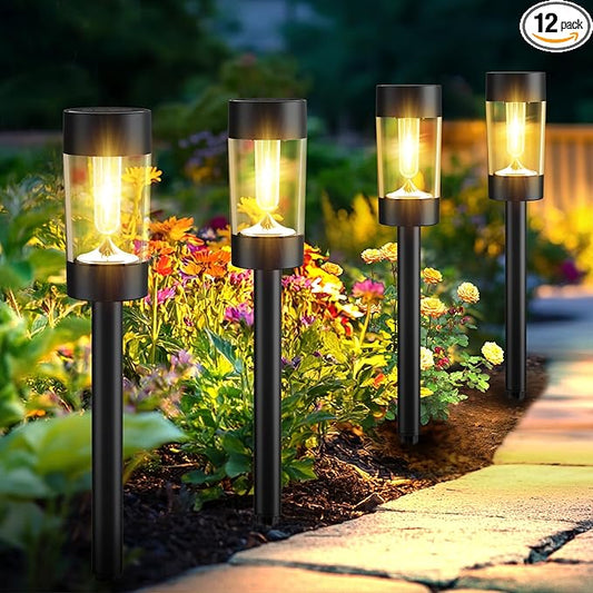 Solar Lights Outdoor, 12 Pack Waterproof Solar Landscape Lighting for Pathway Garden Yard Path Walkway Driveway Lawn Patio Outside Decor, Warm White EYROSA