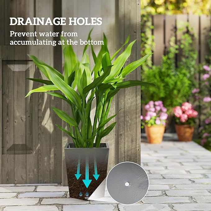 Outsunny Set of 3 Tall Planters, 18", 15.25", 11.75", MgO Indoor Outdoor Planters with Drainage Holes, Stackable Flower Pots for Garden, Patio, Balcony, Front Door, Gray Outsunny