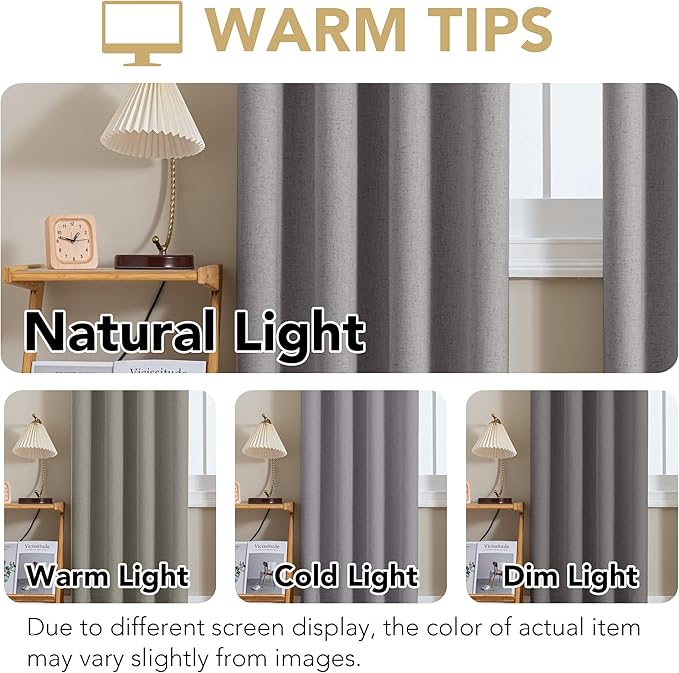H.VERSAILTEX Linen Curtains 100% Blackout Curtains for Bedroom 63 inch Long Full Light Blocking Nature Linen Blended Window Curtains for Living Room Nickel Grommet (2 Panels, Heathered Dove) HVERSAILTEX
