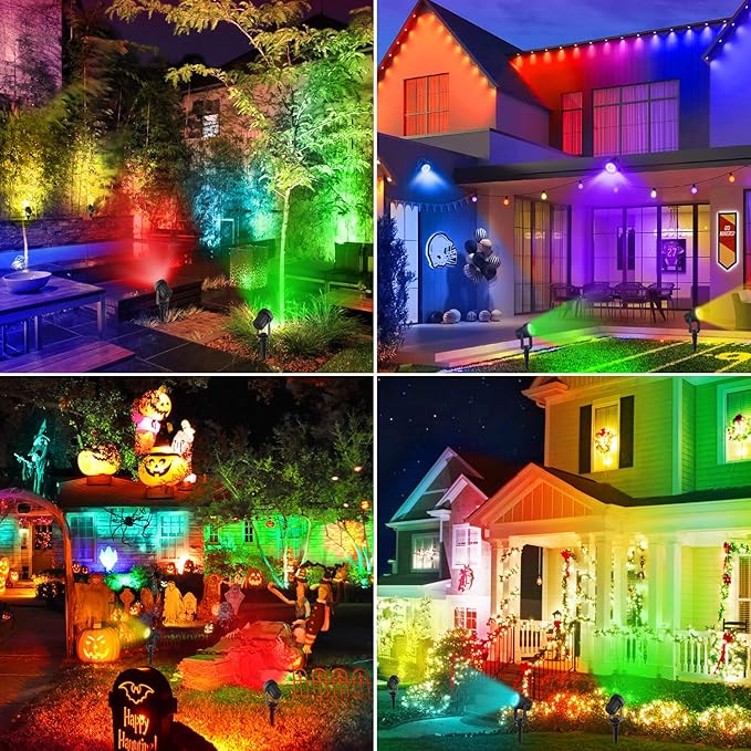 Solar Spotlights Outdoor Waterproof, RGB Landscape Spotlights, Christmas Decorative Solar Spot Lighting for Garden, Yard, Pathway, Lawn, Poolside, Party, 4-in-1 Mounted (RGB, 2 Pack) LINQELLY