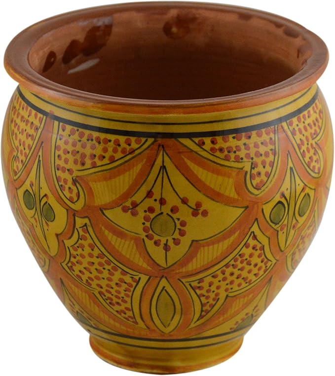 Treasures Of Morocco Handmade Ceramic Flower Pot Moroccan Indoor Outdoor Mediterranean Spanish Style Garden Drain Hole Planter Yellow Treasures+Of+Morocco