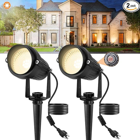 Dusk to Dawn Outdoor LED Spotlight,Outdoor Landscape Lighting with Photocell Sensor, 3000K Warm White Waterproof Spot Lights for Yard Flag Pole House Garden Tree(2 Pack) CREPOW