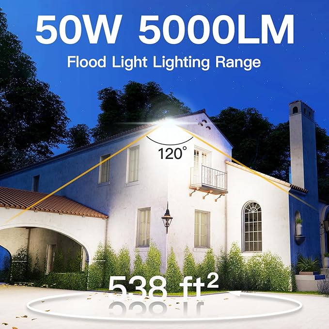 2 Pack LED Flood Lights Outdoor, 50W 5000LM Super Bright Floodlight Outside Work Light with 5.9FT Plug, IP65 Waterproof 6000K Outdoor LED Flood Light for Garage, Yard, Lawn, Garden LEDDICTIVE