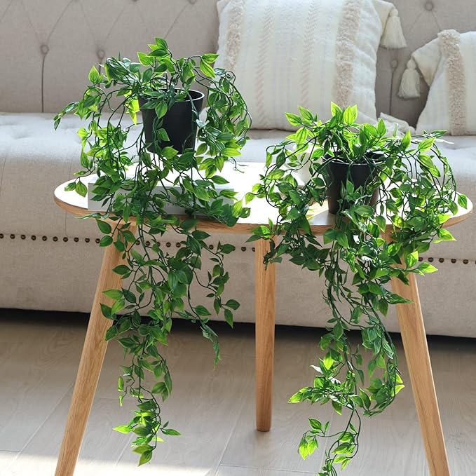 Whonline 3 Pack Artificial Hanging Plants Fake Plants with Pots for House Bedroom Wall Garden Decor WHONLINE