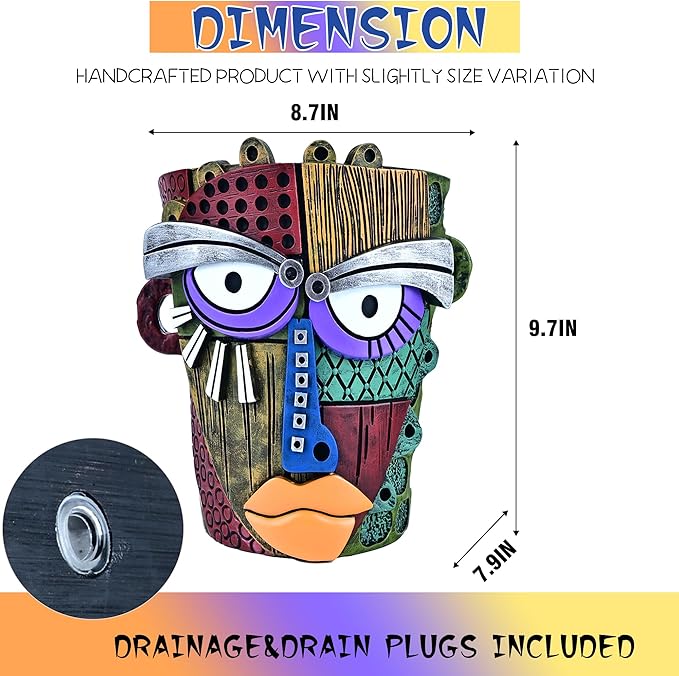 Abstract Face Planter Pots for Plants,Hand-Painted Colorful Flower Pots with Drainage, Indoor Outdoor Garden Decor Gift(Classic,Large) Midogaigai