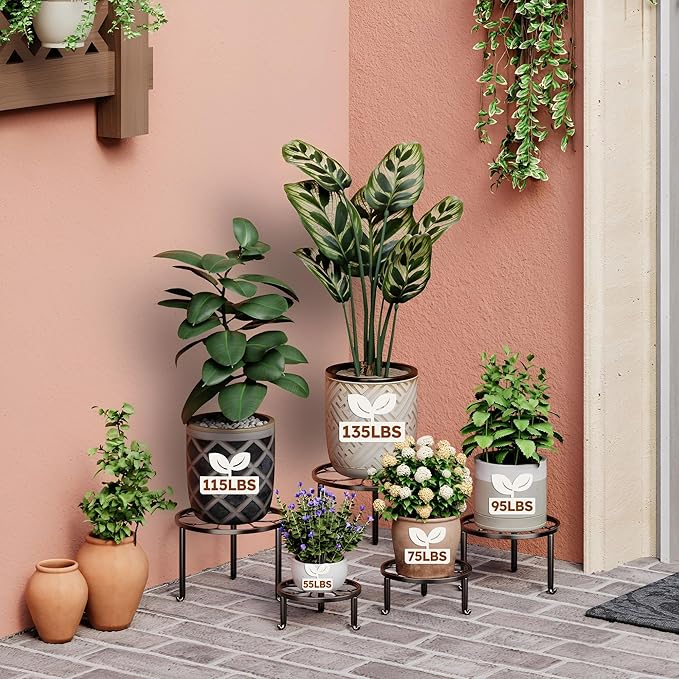 5 Pack Metal Plant Stand for Heavy Potted Plant for Home Indoor and Outdoor, Multiple Heavy Duty Flower Pot Stand,Multiple Plant Display Rack Rootora
