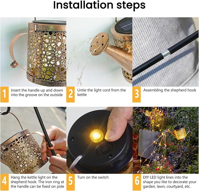 Solar Lights Outdoor Decorative, Metal Watering Can Lights Waterproof, Small Hanging Garden Decor Yard Outside Patio Lawn, Gifts for Mom Grandma Women Birthday(Warm White) Misawce