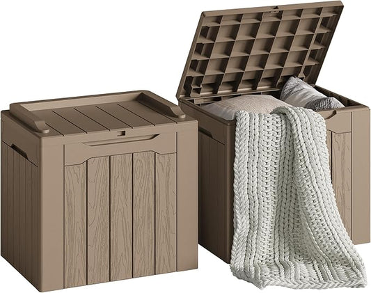 Devoko 30 Gallon Resin Deck Box 2 Pack Outdoor Indoor Waterproof Storage Box for Patio Furniture Pool Accessories Storage for Cushion Garden Tools (Light Brown, 2 Pack) DEVOKO