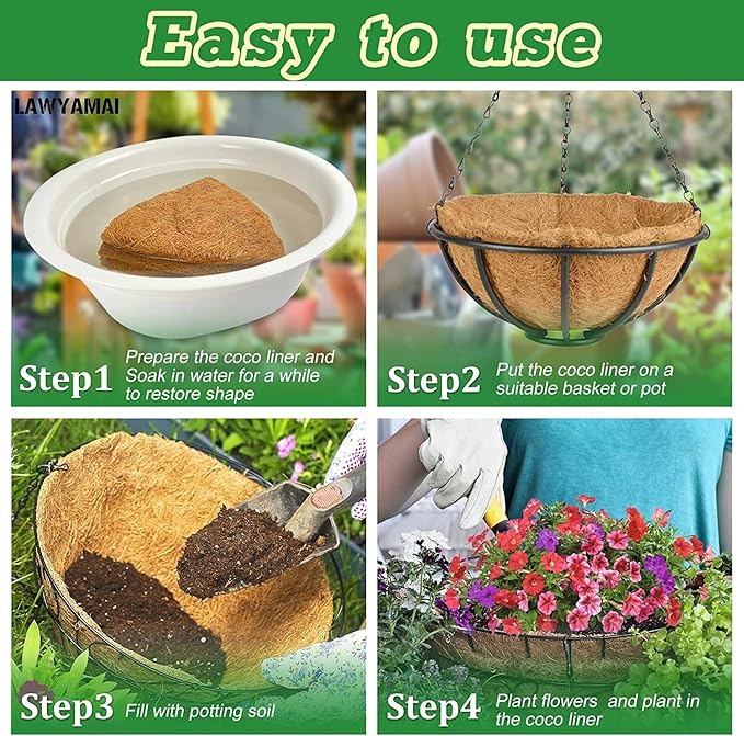 Y&M 4pcs 18“ Round Coconut Fiber Liner, 18'' Coco Liner Pre-Formed Replacement for Wall Hanging Planter Basket YM