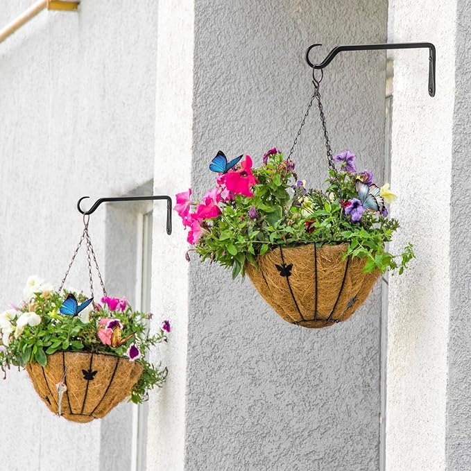 10 inch Plant Hanger, Sturdy Hanging Plant Bracket Outdoor, Hanging Plant Wall Hook Heavy Duty, for Hanging Bird Feeders, Planters, Lanterns, Wind Chimes, Indoor/Outdoor Use, Black, Set of 2 YELOKIE