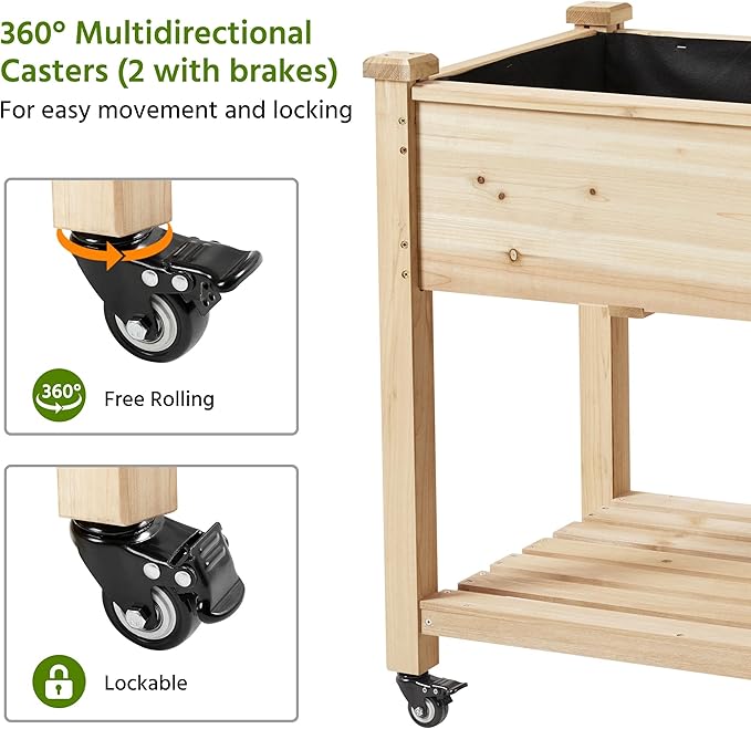 Yaheetech 42x23x33in Wooden Raised Garden Bed with Wheels Horticulture Flower Planter Boxes Elevated Vegetables Growing Bed for Grow Herbs and Vegetables, 2 PCS Yaheetech
