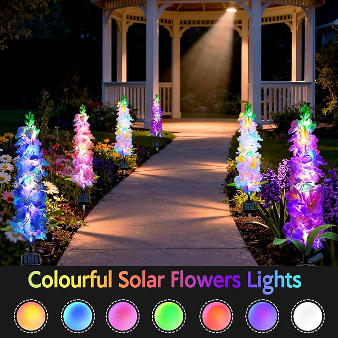 Solar Garden Lights, 6 Pack 20 LEDs Solar Delphinium Flowers Lights Gifts for Mom Grandma Women, Waterproof Solar Outdoor Lights Two Lighting Modes for Wedding Garden Yard Patio Decor MRHEPHAESTUS