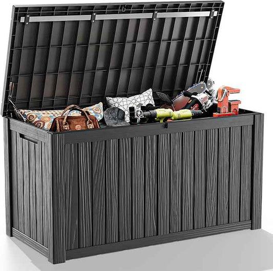 180 Gallon Outdoor Storage Box, Large Resin Deck Box for Patio Furniture Cushion Garden Tools, Waterproof and Lockable Design(Black)