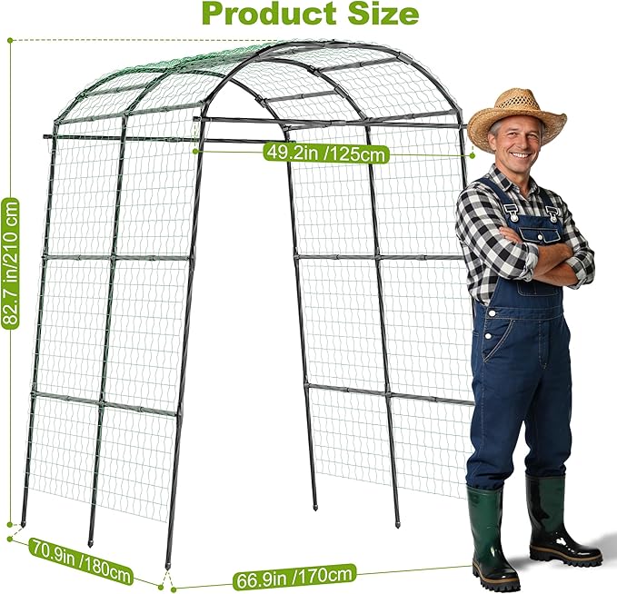 Miory Garden Arch Trellis for Climbing Plants Outdoor, Metal Plants Support Trellis for Climbing Vine Tomato Vegetable Flower Fruit, Cucumber Trellis for Raised Bed (71 x 83 Inch) Miory
