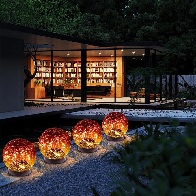 Solar Globe Lights Outdoor Waterproof-Solar Balls-Solar Garden Lights-Orbs for Outside 2 Pack Cracked Glass Ball for Lawn Patio Yard Backyard Decorations MLKNK