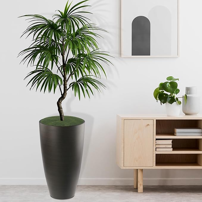 2 Packs 21 inch Tall Planter, Indoor Outdoor Round Planter for Porch, Large Plant Pot with Drainage Hole for Home Garden Front Door, Modern Decorative Pots for Plants (Dark Brown) Goldshire