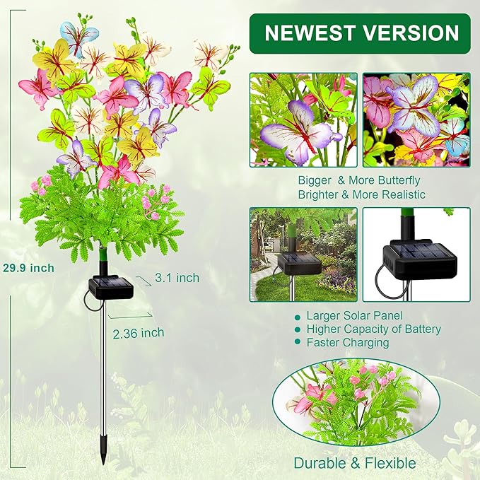 Solar Garden Lights Outdoor Waterproof,4 Packs Solar Swaying Butterfly Lights Decor,Gardening Butterfly Gifts for Mom Women,Solar Flowers Plant Lights Decorative Stakes for Yard Patio Lawn Pathway EDOF