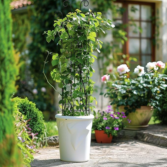 4 Pack 32 Inch Plant Trellis Outdoor Metal Trellis for Climbing Plants Indoor Garden Trellis for Climbing Plants Outdoor Wave Shape Metal Garden Trellis Houseplants Flowers Vine Ivy Rootora
