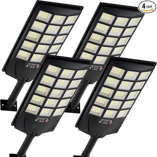 Solar Lights Outdoor Waterproof, 6500K Dusk to Dawn Solar Street Light Motion Sensor with Remote, LED Security Flood Light for Outside Garden Yard Path, Oudoor Parking Lot Lights, 4PACK Aqraou