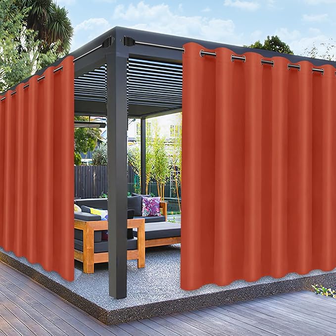PureFit Outdoor Curtains for Patio Waterproof Weatherproof, UV Resistant Outside Curtains for Gazebo, Front Porch, Pergola, Sun Blocking Privacy Curtain, 100W x 120L inch, 1 Panel, Red Clay PureFit