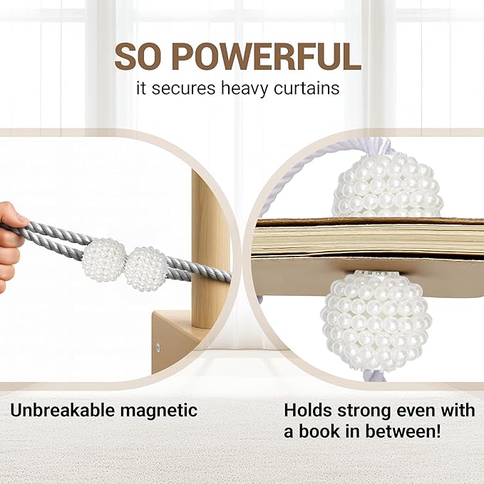 Hion Magnetic Curtain Tiebacks Grey 2pcs, Curtain Tiebacks Buckles Holdbacks Holders Hooks Clip for Home Bedroom Office Decorative Curtain Hion