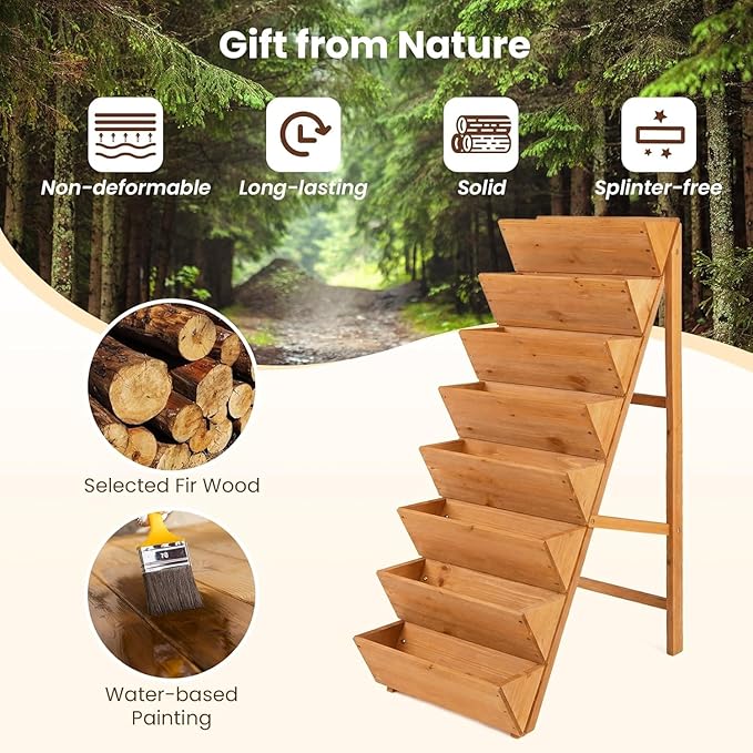 Giantex 8-Tier Wooden Vertical Raised Garden Bed, Freestanding Plant Stand with Legs for Herbs Vegetables Fruits, Indoor Outdoor Tiered Wood Planter Box Flower Rack for Patio, Balcony & Yard Giantex