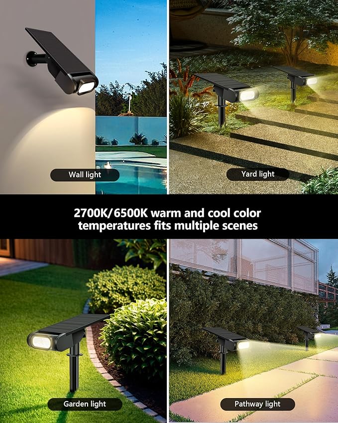 RGB Christmas Solar Spot Lights Outdoor, 12 RGB Color Modes Landscape Light Waterproof IP67 with Remote Control, 2-in-1 Color Changing RGB/Cool/Warm White for Yard Garden Christmas 4 Pack Brthera