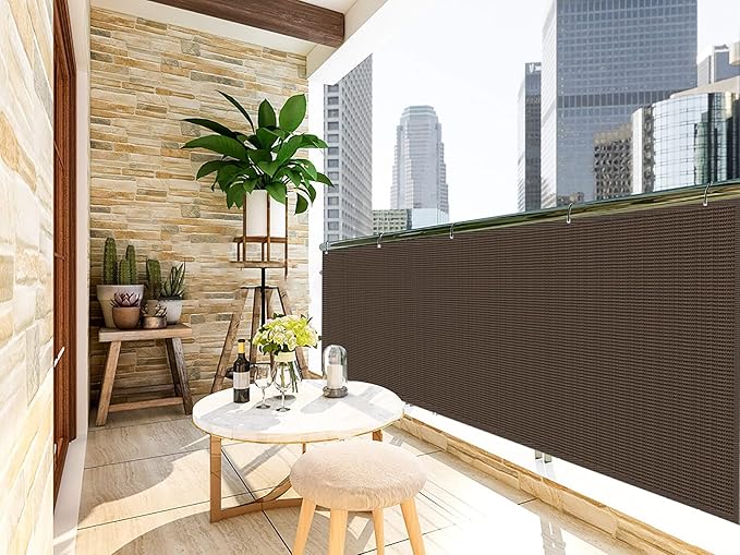 LOVE STORY 3.3'x19.7' Brown Balcony Screen Privacy Fence Cover (HDPE) UV Protection Weather-Resistant 3 FT Height Shield for Deck, Patio, Backyard, Outdoor Pool, Porch, Railing LOVESTORY