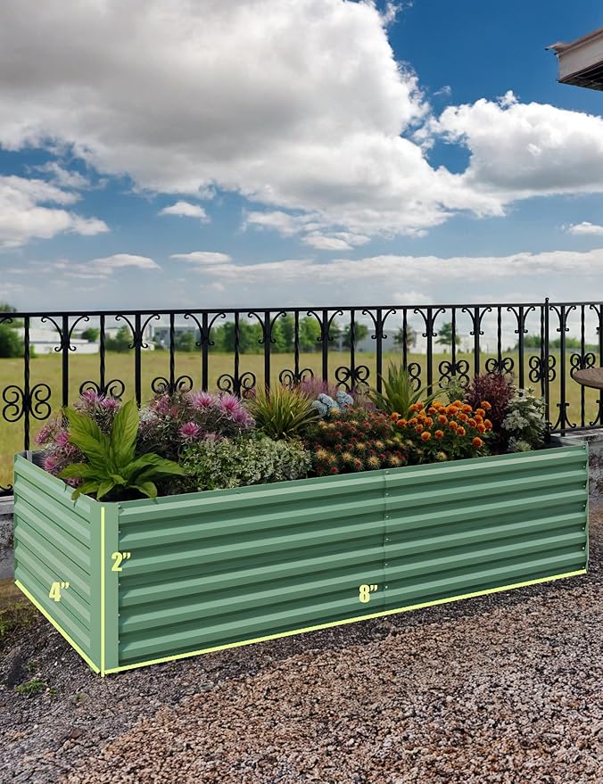 CABIHOME 2 Pcs 8x4x2 Ft Galvanized Raised Garden Bed, Deep Root Planter Box for Vegetables, Flowers, Herbs- Large Metal Raised Garden Bed Kit for Outdoor Use, Green CABIHOME