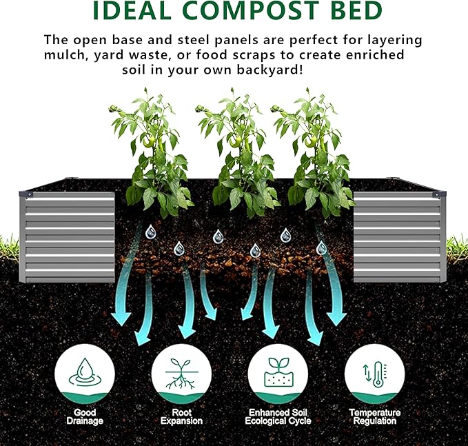 8x4x1.5FT Galvanized Raised Garden Bed,Vegetable Boxes-Rectangle Metal Flower Box,Large Planter Raised Beds Outdoor Garden for Planting,Fruit,Herb-Silver DIIYIV