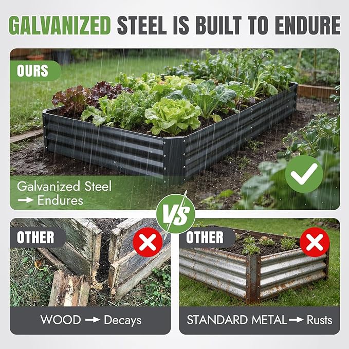 INNO STAGE 2 Pcs 8×4×1ft Galvanized Raised Garden Bed Kit, Galvanized Planter Raised Garden Boxes Outdoor, Large Metal Raised Garden Beds for Vegetables, Flowers, Herbs, and Succulents, Grey INNOSTAGE