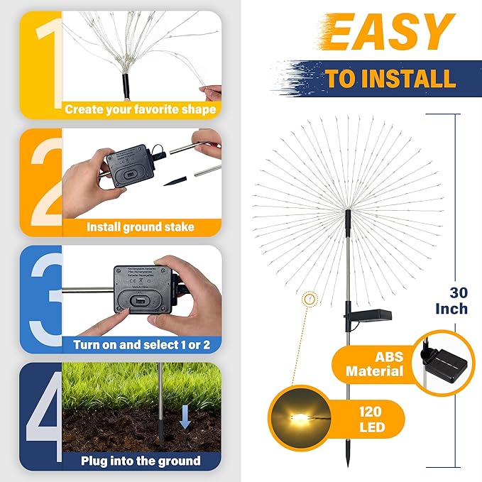 Solar Garden Lights Outdoor Decorative, 6pack 120 LED Firework Lights Waterproof，Solar Fairy Lights for Outside,Garden,Yard, Patio,Pathway,Flowerbed,Party(Multicolor) Rootora