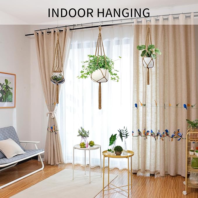 Macrame Plant Hanger - Fits 4 to 13 inches Pots for Indoor Outdoor, 34"/41"/46" 3 Sizes Set, Brown (POTS NOT Included) IDEEEPAN