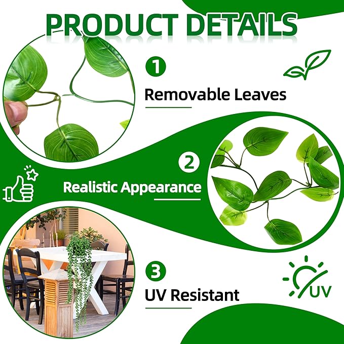 Palonu Artificial Hanging Plants for Shelf, 4 Pack Fake Potted Greenery Plant Faux Mandala Vine, String of Pearls, Ivy Vine,Persian Grass Fern in Pot for Desk Home Bathroom Farmhouse Room Table Decor Palonu